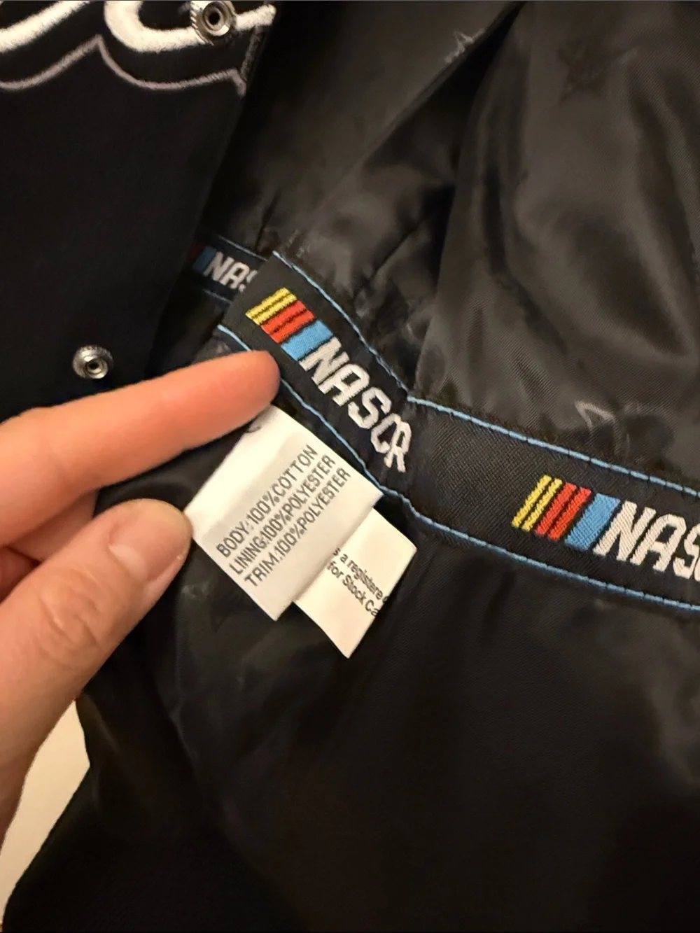 Nascar Black Racing Jacket with Multicolor Stripe Accents - Picture 6 of 6